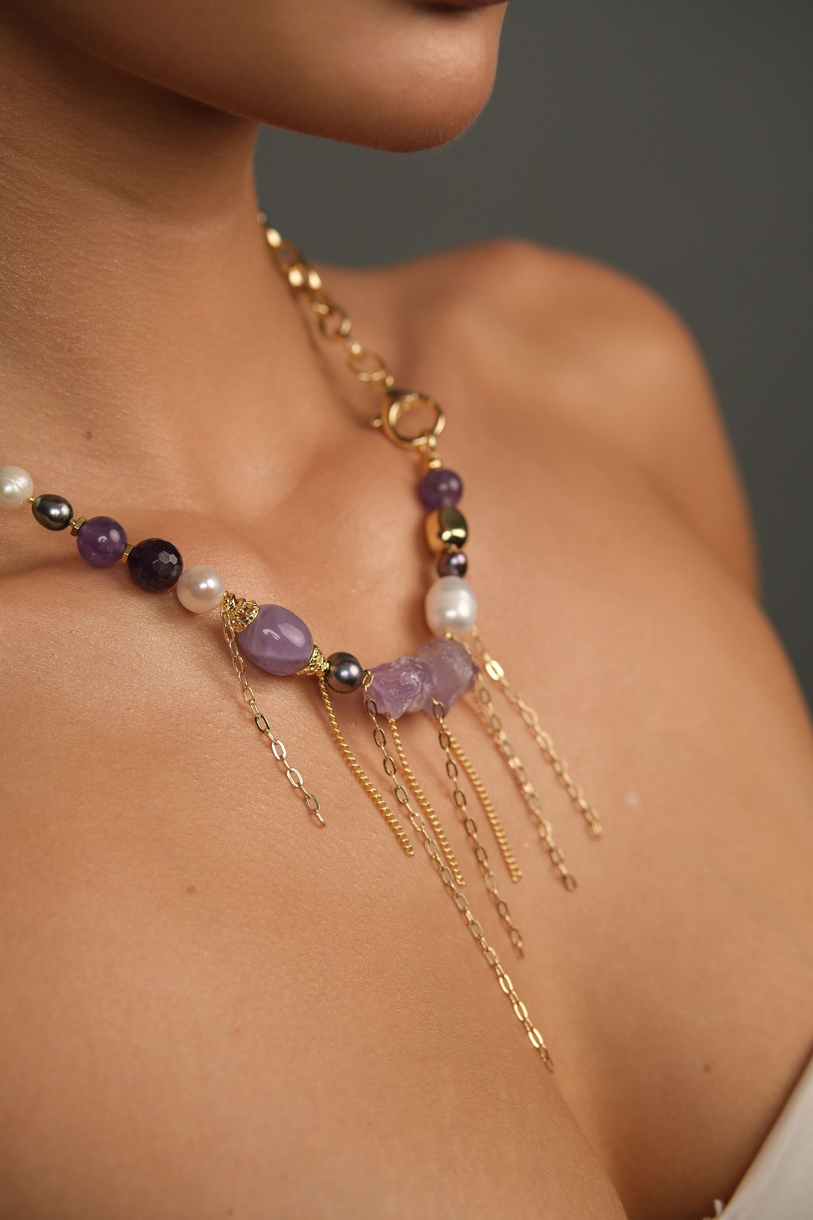 Колье «Lilac» с аметистами и натуральным жемчугом - фото 4