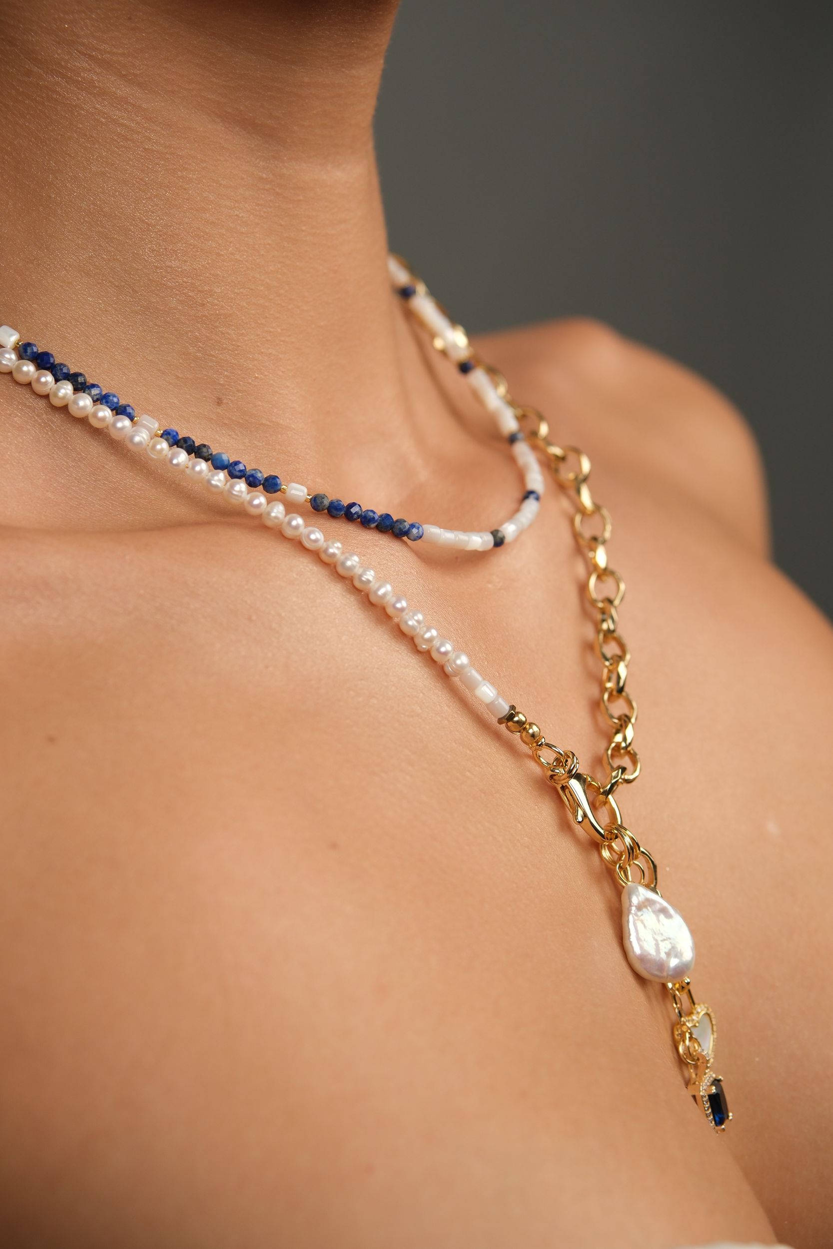 Колье «Baroque pearl» c натуральным жемчугом и содалитом - фото 2