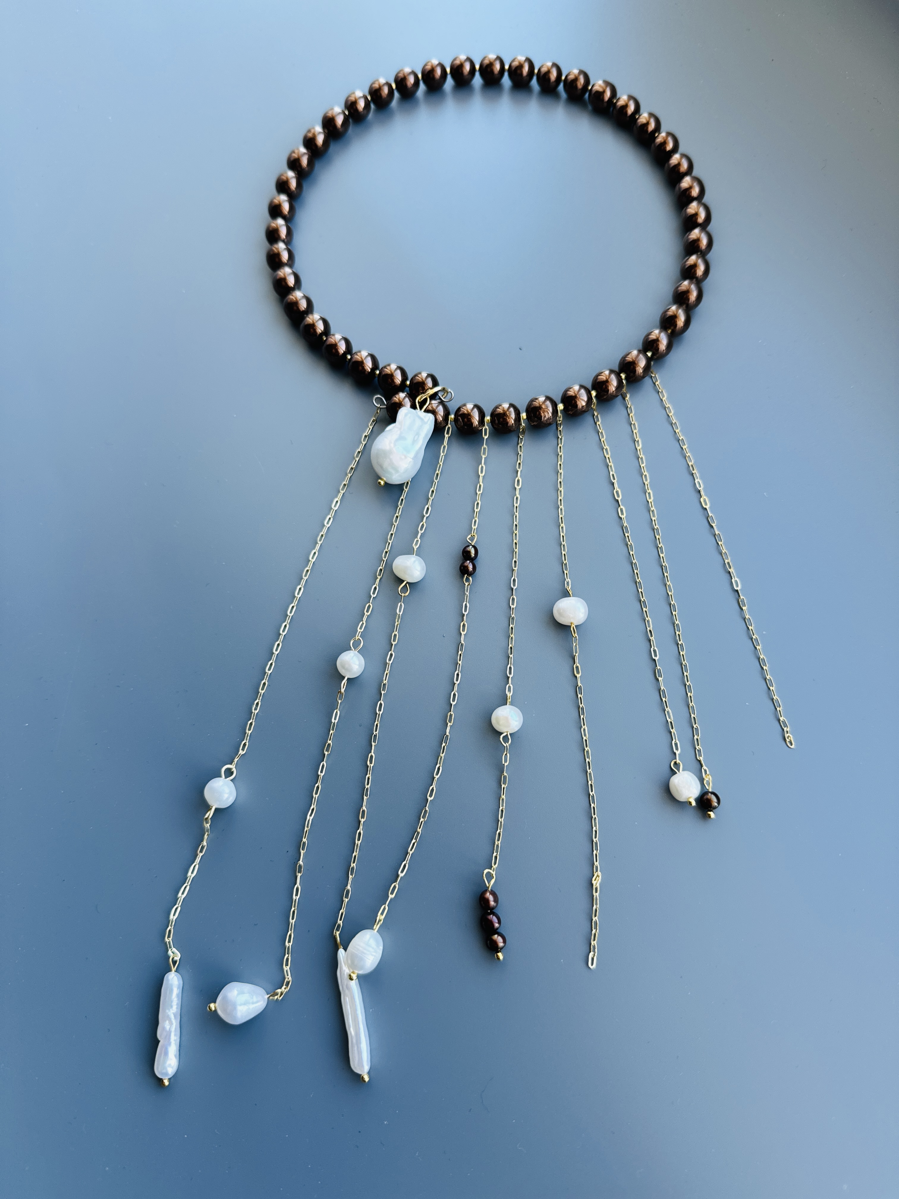 Колье «Водопад» с натуральным жемчугом