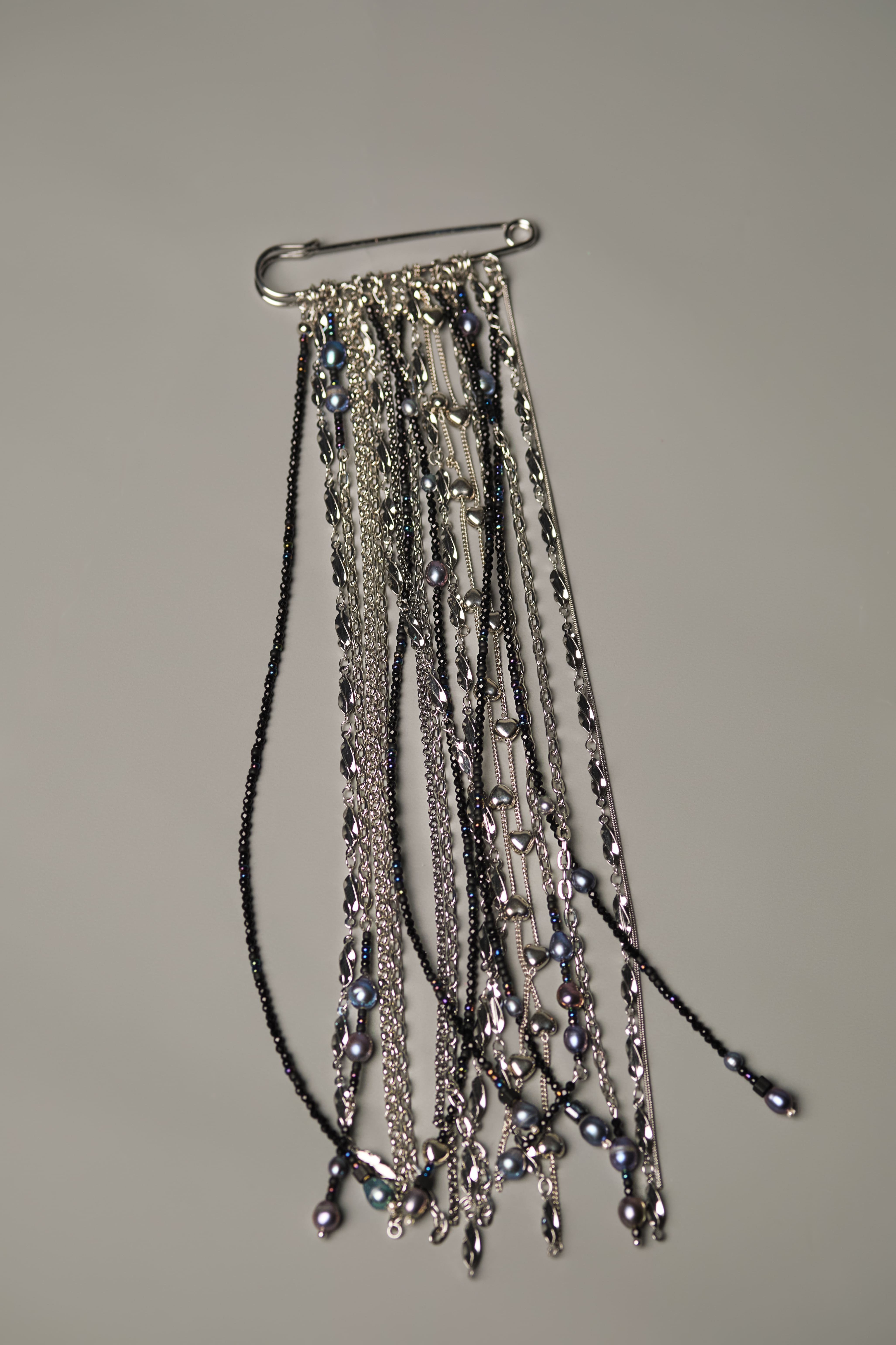 Брошь  «Плеяды звёзд» L с чёрным жемчугом - фото 2