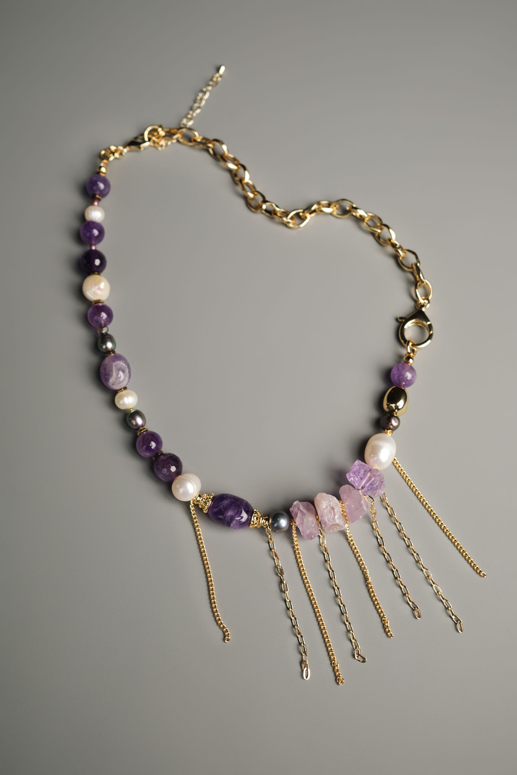 Колье «Lilac» с аметистами и натуральным жемчугом - фото 2