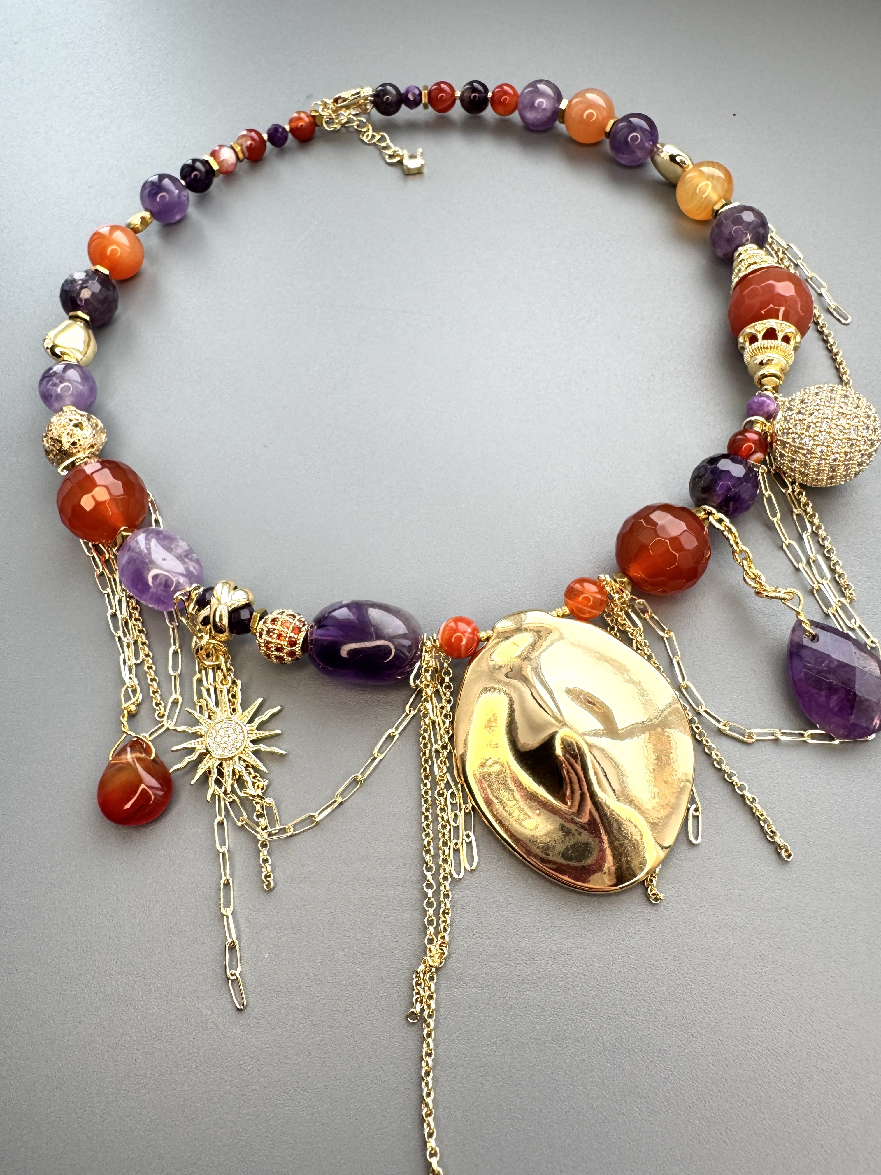 Колье «BALI» с сердоликом и аметистами