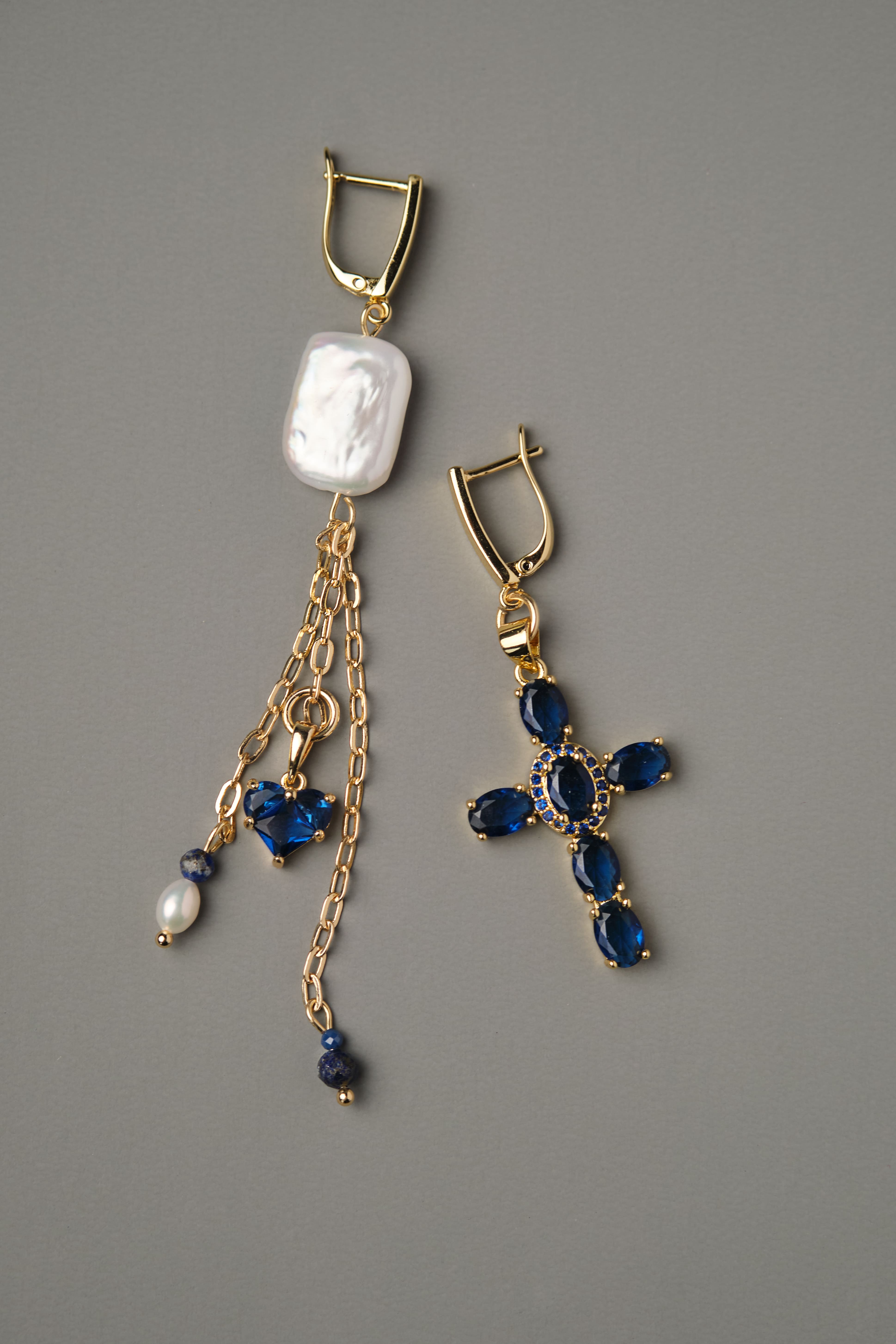 Серьги «Greece» с натуральным жемчугом и содалитом - фото 2