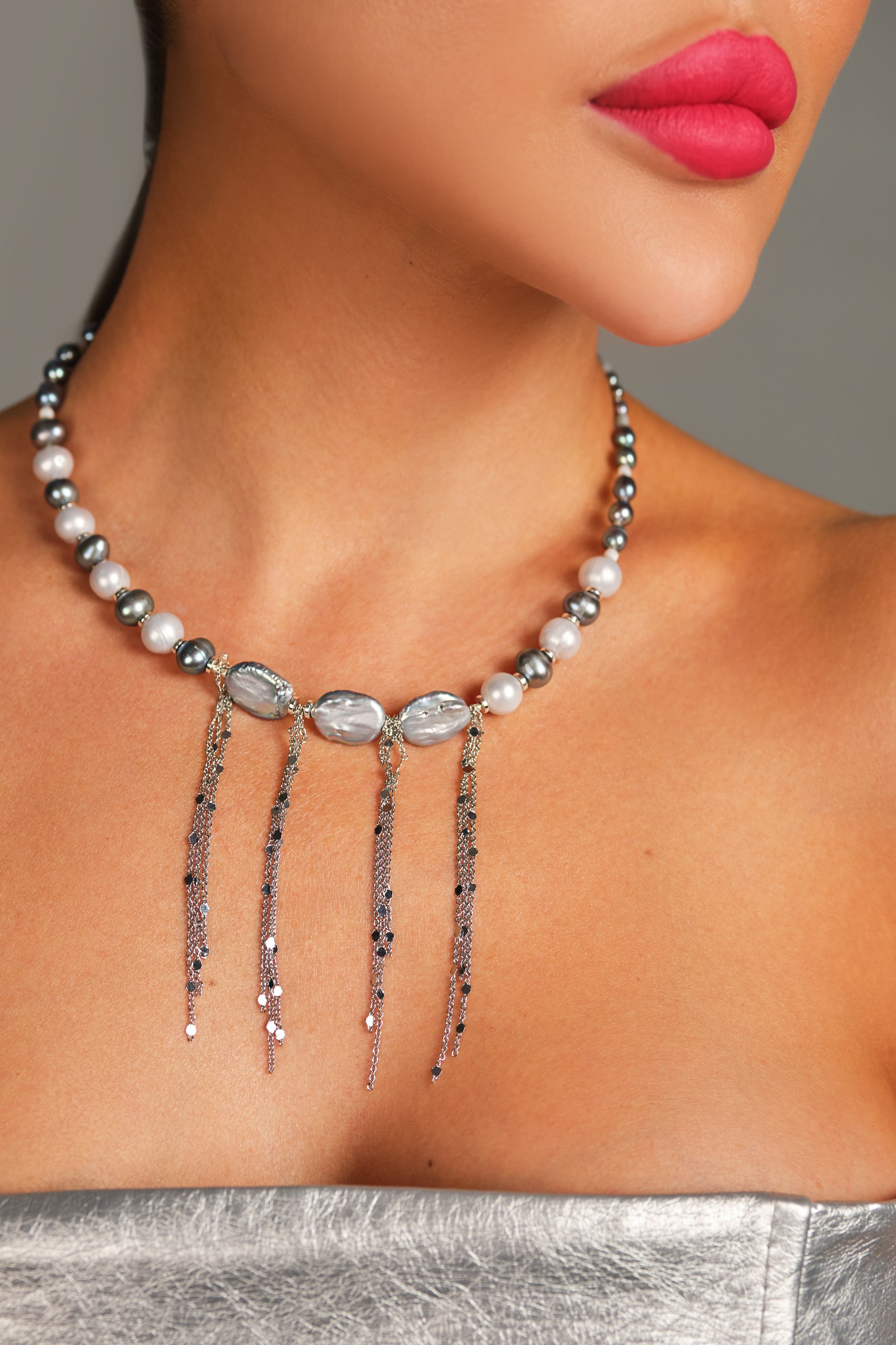 Колье «Gray Pearl shower» из натурального жемчуга - фото 4