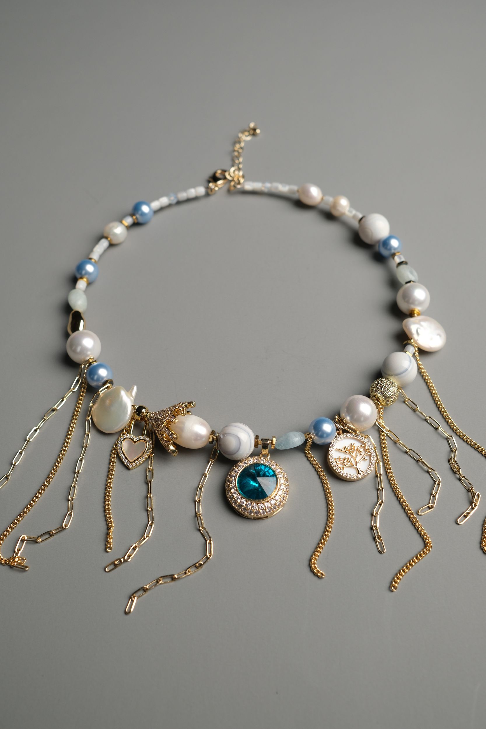 Колье «Ice perla» с натуральным жемчугом, аквамарином и агатом - фото 5