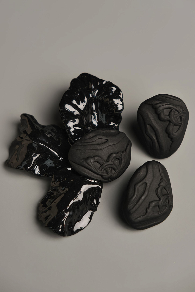 Серьги и кольцо «Фарфоровый цветок». Чёрный цвет  - фото 7