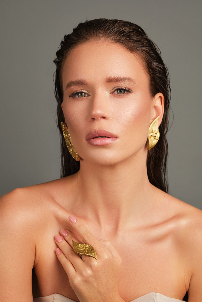 Серьги и кольцо «Карнавал». Цвет: жёлтое золото - фото 2