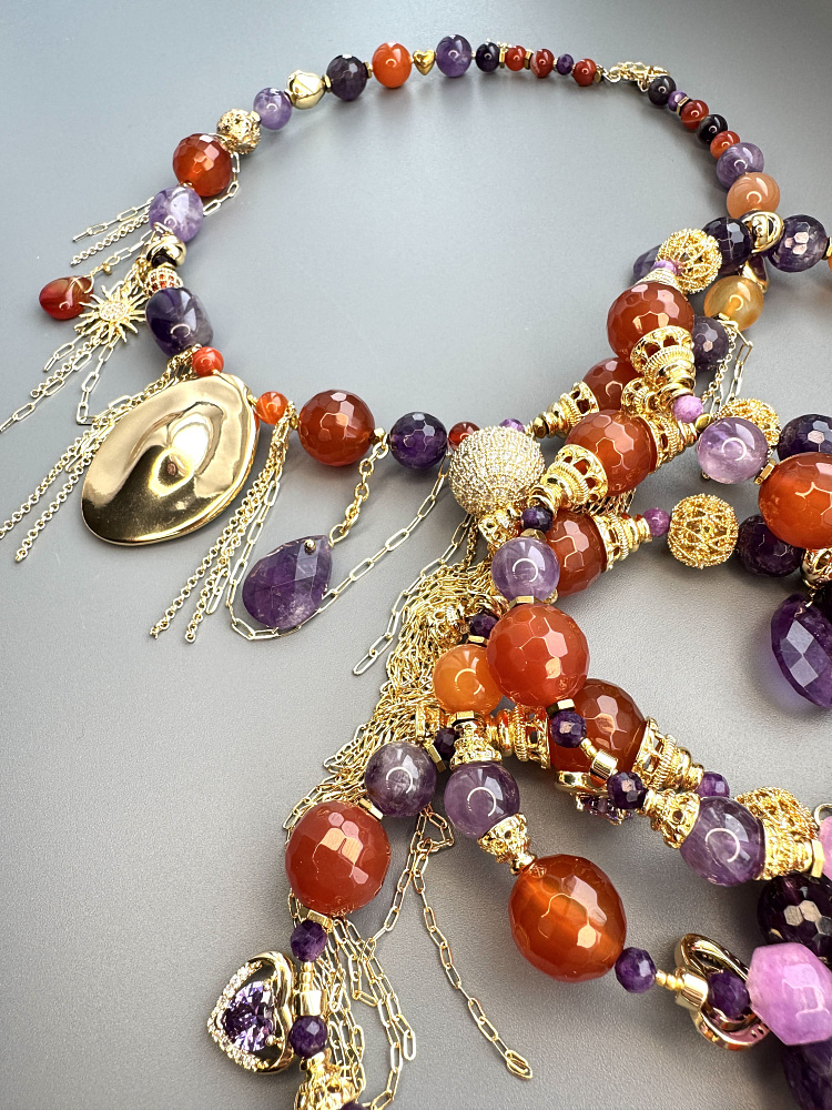 Колье «BALI» с сердоликом и аметистами - фото 5