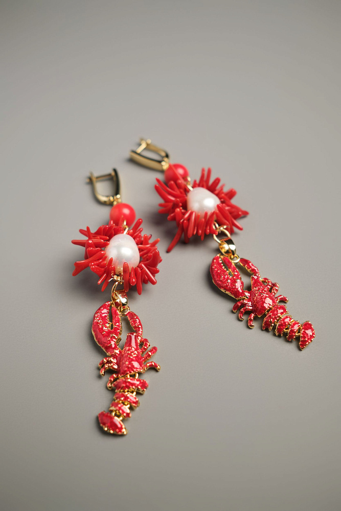 Серьги «Don vibe» с красным кораллом и жемчугом - фото 5