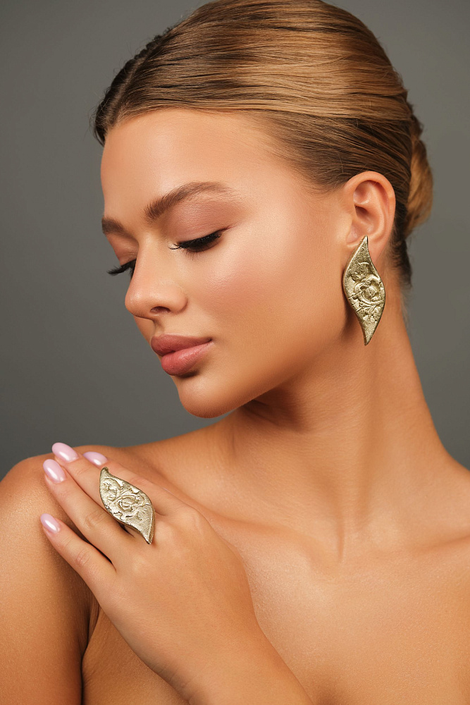 Серьги и кольцо «Карнавал». Цвет: шампань - фото 3