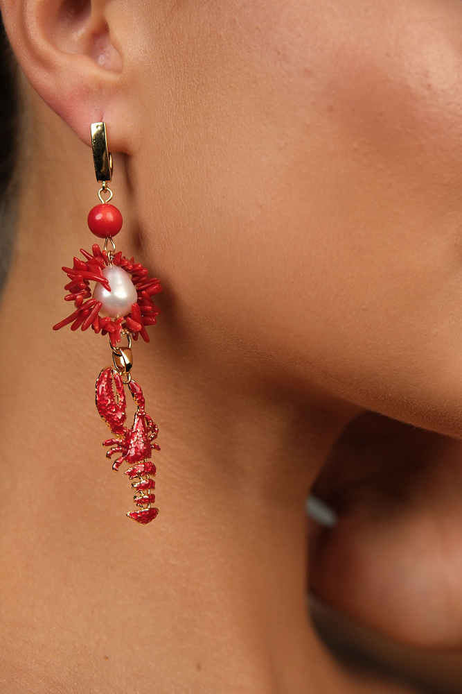 Серьги «Don vibe» с красным кораллом и жемчугом - фото 3