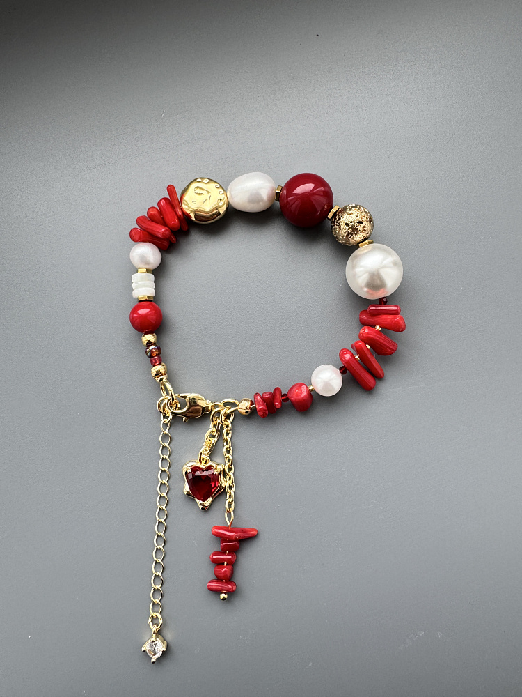 Браслет «Coral» с жемчугом и красным кораллом