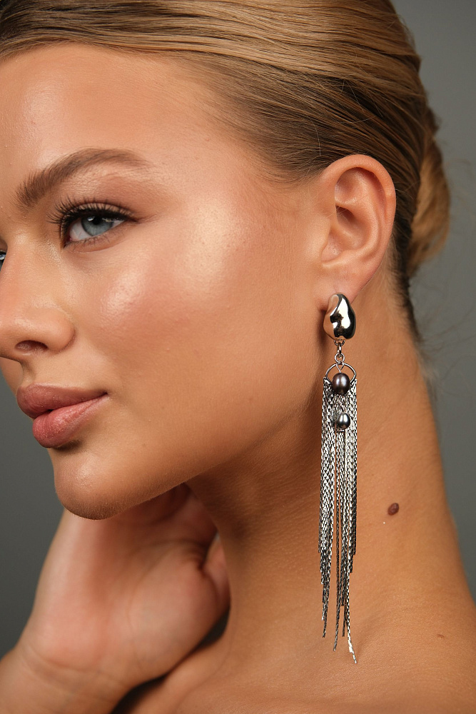 Серьги «Silver drops» c чёрным жемчугом - фото 4
